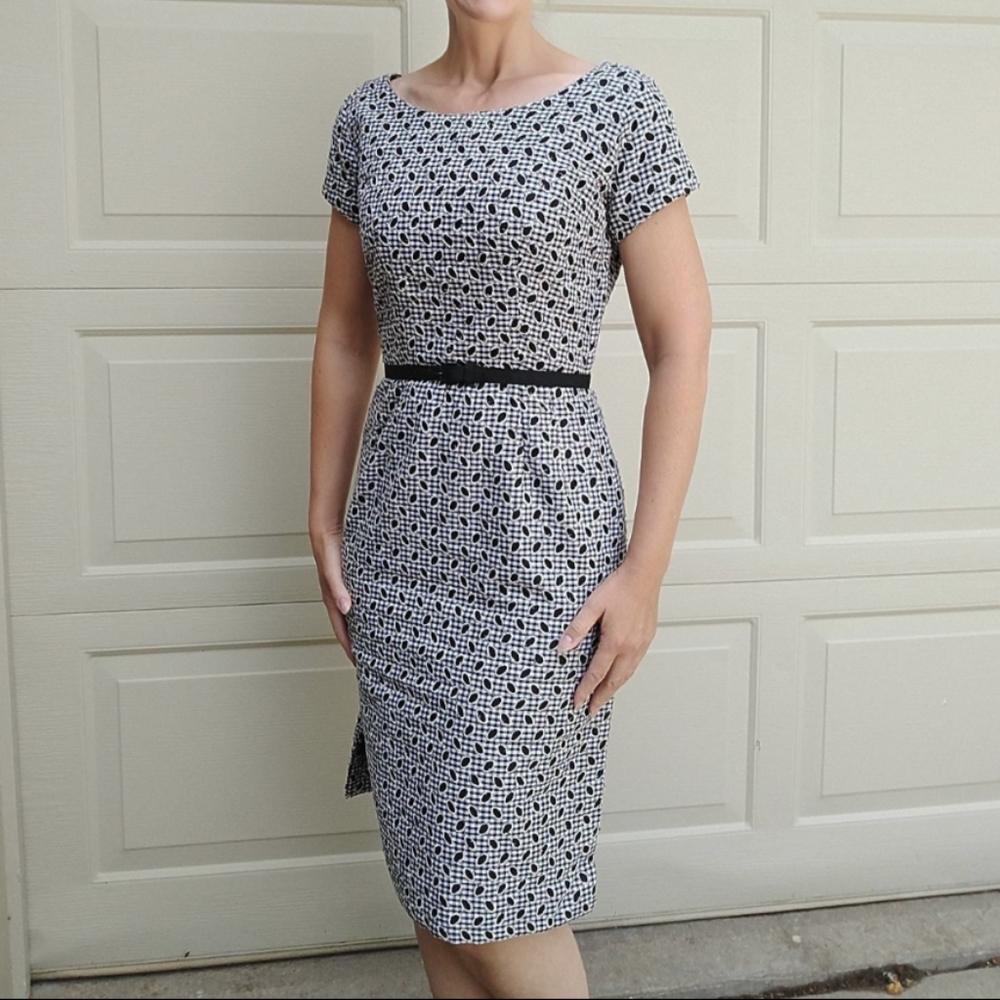 vintage 1950's SHEATH DRESS eyelet gingham S